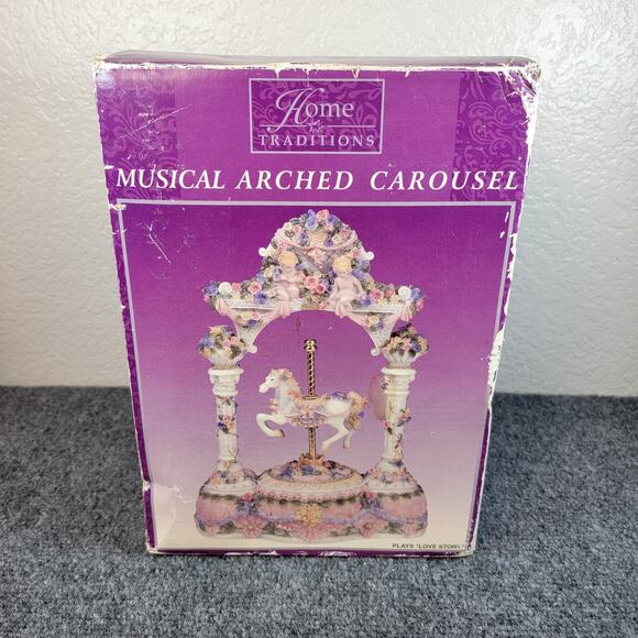 Home Traditions Musical Carousel Horse Figurine Pastel Cherub Canopy Non-Working - Picture 1 of 13